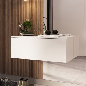 Meuble TV Nicole 80, style scandinave, suspendu, Armoire TV, blanc