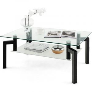 Table Basse en Verre Trempe a 2 Niveaux Etagere Ouverte Table d Appoint Style Minimaliste Simple