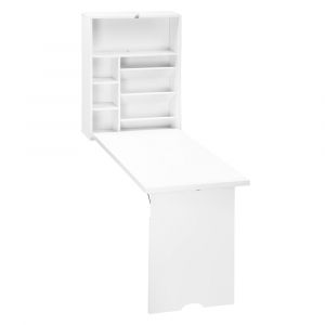 Homcom Bureau pliable mural avec étagères en panneau de particules blanc