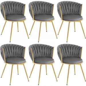 Lot de 2 Chaises Salle &agrave; Manger, Chaises Pivotantes en Velours, Dossier Tiss&eacute;, Pieds en M&eacute;tal, Gris Fonc&eacute;