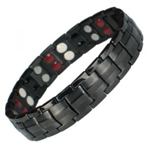 Phy Bracelet magnétique en titane noir avec aimants - 21,8 cm