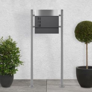 Bo&icirc;te aux Lettres sur Pieds, Anthracite/Argent, 37x10x36,5 cm, en Acier Inoxydable, Mailbox Moderne, Compartiment &agrave; Journaux, 2 Cl&eacute;s, Support Argent