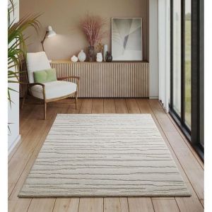 Tapis de Salon ou chambre en creme 80x150 | avec effet 3D | Tapis poil ras moderne et doux | design abstrait - Everest