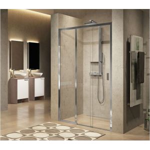 Image de Novellini Paroi de douche 2 portes coulissantes + 1 fixe LUNES 2.0 3PH 80 cm - Transparent - Chromé - Ouv. Gauche