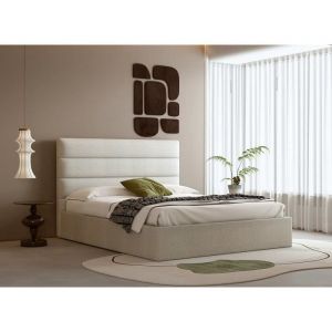 Lit coffre en tissu lin beige 140 x 190 cm shanna - beige