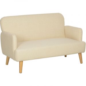 Homcom Canapé 2 places style scandinave - canapé droit fixe - piètement bois hévéa tissu beige