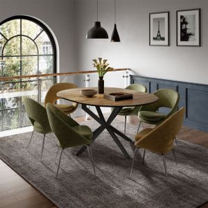 Vicco - Table de salle &agrave; manger Loyd, noir/ch&ecirc;ne rustique, 120x76.5cm extensible