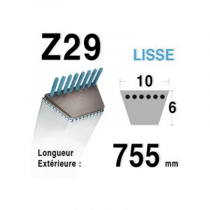 Image de JARDIN PRATIC Courroie lisse Z29 pour tondeuse - L 76,8 cm - Courroie lisse série Z (section 10x6mm) Longueur ext: 768mm