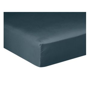 Drouault DRAP HOUSSE Pure White Satin Lavé Midnight Blue Bleu