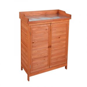 Gardiun Armoire de Jardin sur Pied Ally 75x40x94 cm Bois de Sapin Trait&eacute; Peinture Eco et Plateau de Travail en Acier Galvanis&eacute;
