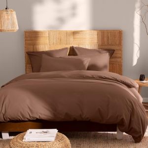 Matt & Rose Parure de lit 2 Personnes cm Unie Coton LAVÉ | 100% Coton Lavé | Oeko-TEX | Housse de Couette 240x220 cm + 2 Taies d'oreiller à Volant 65x65 cm | Chocolat