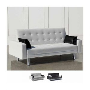 Modus Sof&agrave; Canap&eacute; convertible 2 places en simili cuir avec accoudoirs et oreillers Agata, Couleur: Blanc