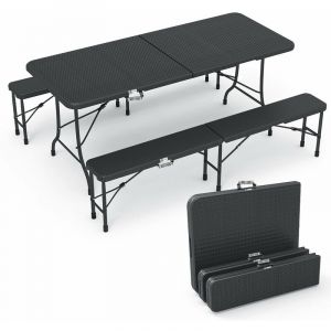 Ensemble de Table et bancs camping pliables 180cm hdpe Style Polyrotin noir