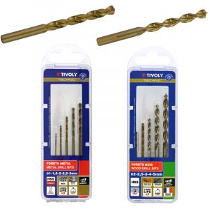 Tivoly Coffrets 10 Forets HSS Haute Performance Métal & Bois - Perçage Inox, Aciers Résistants et Bois - Ø 1 à 5 mm - Cobalt & Bronze