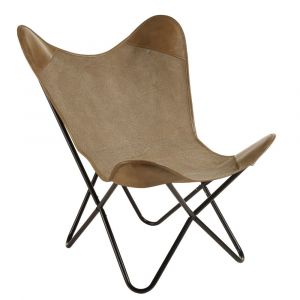 Macabane MARCEL - Chaise butterfly en toile et cuir