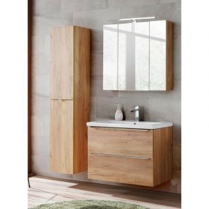 AC-Déco Ensemble meuble vasque + Armoire miroir + Grande armoire - 80 cm - Capri Oak