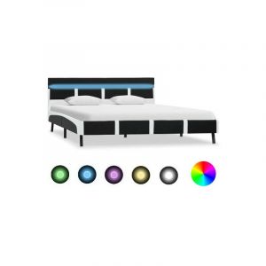 VidaXL Cadre de Lit avec LED Similicuir Noir 160x200 cm - Noir