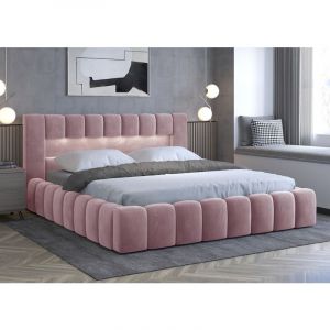 LesTendances Lit design 180x200 cm avec coffre de rangement tapissé velours rose Luto