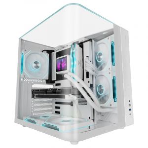 Mars Gaming Bo&icirc;tier gaming ATX McInfiniolite avec panneau sup&eacute;rieur en verre tremp&eacute;, double cam&eacute;ra, blanc