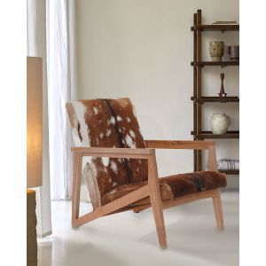Uniqka-design - Cow Boy - Fauteuil en teck et peau de ch&egrave;vre