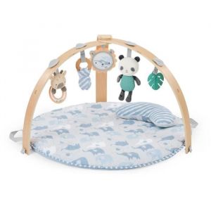 Ingenuity Cozy Spot Tapis d’Éveil Réversible avec Arche en Bois – Thème Safari Éléphant, Unisexe, Dès la Naissance