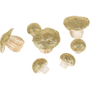 Ruedelafete Lot de 7 Champignons en mousse 3,5/6,5 cm paillettes OR