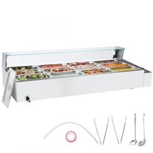 VEVOR Chauffe-Plat Buffet à 12 Bacs de 4,7 L, Bain-Marie Électrique 1700 W, Buffet Chauffant en INOX, Écran en Verre, Température Réglable 30-85 °C, pour Réchauffer Aliments Restauration Soirée Fête