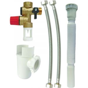 SOMATHERM FOR YOU - Kit Sécu Inox, Groupe De Sécurité NF 20/27, Siphon 26/34, Flexible D'Évacuation Extensible, Raccordement Chauffe-Eau, Installation Facile, Accessoires Sanitaires, Eau Agressive