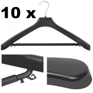Lot de 10 cintres pour manteaux et pantalons, barre &agrave; crochets, largeur 50 cm, plastique noir, grand format