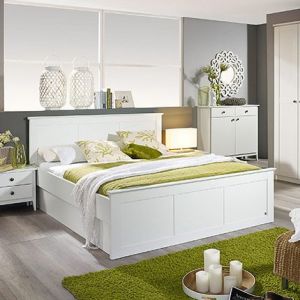 M&S Lit en 160x200 cm et lot de 2 tiroirs charme blanc - ROSAMLA