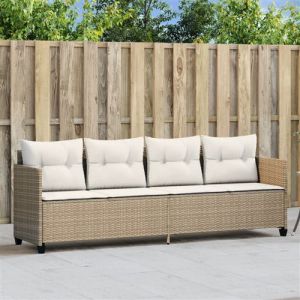 VidaXL Chaise Longue avec Coussins, Siège avec Dossier, Transat avec Housse, Meuble de Jardin Terrasse Patio, Moderne, Beige Résine Tressée