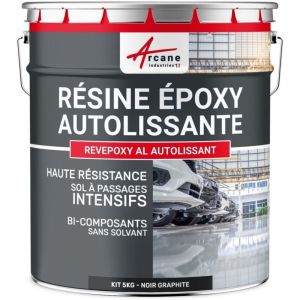 Arcane industries R&eacute;sine Epoxy Autolissante - Peinture pour Sol : D&eacute;co int&eacute;rieure, Atelier - Effet Miroir - 5 kg Noir Graphite - RAL 9011