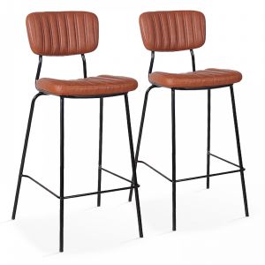 York Lot de 2 chaises hautes en cuir synthétique marron café