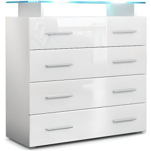 Commode Buffet Armoire Pavos V2 en Blanc mat - haute brillance & tons naturels - Blanc haute brillance - Blanc haute brillance - Vladon