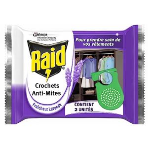 Raid Crochets Anti-Mites - Protège Efficacement Vêtements et Tissus Jusqu'à 1 Mois - Parfume La Garde-Robe - Ne Tache Pas - Pour Penderies et Cintres - 2 Crochets