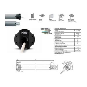 Nice Moteur ERA M Ø 45 mm, filaire, fin course mécanique, 50 Nm, 12Rpm, 95Kg - EM5012.