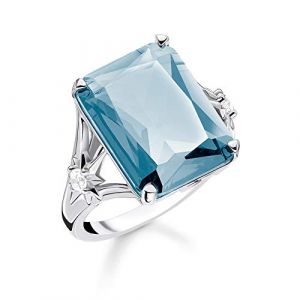 Image de Thomas Sabo Femme Bague Pierre Bleue Grande avec étoile Argent Sterling 925, Noirci TR2261-644-31