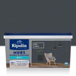 Image de Ripolin Peinture gris tokyo mur, boiserie, radiateur mat 2.5 l