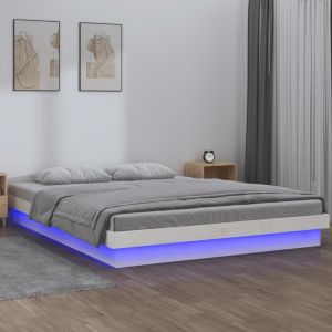 VidaXL Cadre de lit à LED Blanc 180x200 cm Super King Bois massif