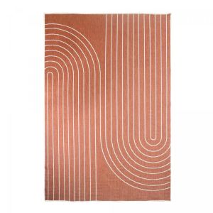 Dezenco Tapis extérieur terrasse, kilim reversible orange et crème 160x230