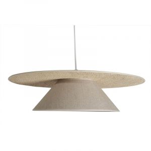 Miliboo Suspension en lin beige et rabane naturelle L55 cm AZAMI -