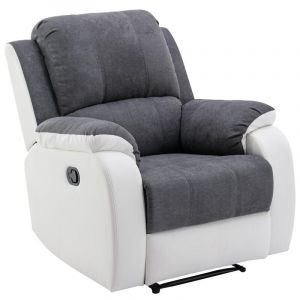 Fauteuil relax en microfibre et simili gris et blanc BRODY