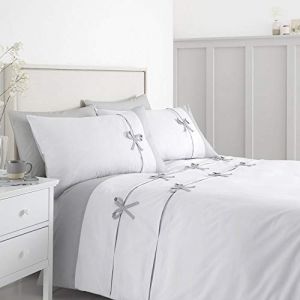 Catherine Lansfield Milo Bow Parure de lit Double Facile d'entretien Blanc