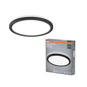 Osram Plafonnier ORBIS Ultra Slim 235mm, noir, 15W, 1640lm, lumière blanche chaude homogène (3000K) + rétro-éclairage, gradation en trois étapes via interrupteur mural, ultra-slim, protection IP20