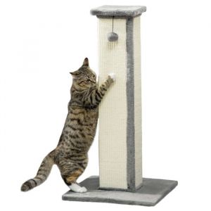 Pawhut Griffoir pour chat - boule suspendue - base stable - en sisal et peluche - 41 x 41 x 81 cm - gris et crème