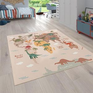 Paco Home - Tapis Enfant, Tapis Poils Ras Chambre Enfant Différents Designs Tapis Jeu Coloré 200 cm carré, Beige 2