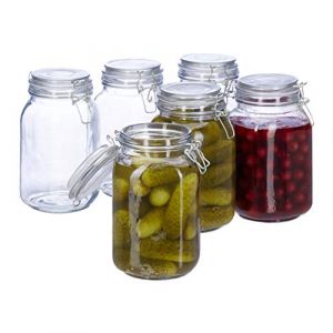Image de Relaxdays Bocaux en verre 1,5 L, Lot de 6, Conserves, Grands Pots, Hermétiques, Fermeture étanche à étrier, transparent