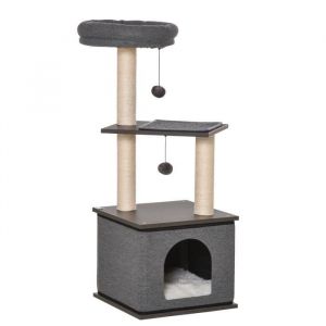 Pawhut Arbre à Chat Centre d'activité griffoirs grattoirs H104 cm Gris