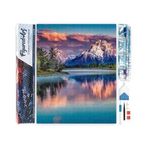 Figured’Art Diamond Painting Broderie Diamant 40x50cm Toile Entière Roulée avec Strass Perles Carrés - Paysage de Montagne et Lac