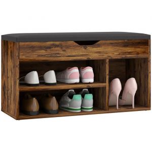 Homcom Meuble Chaussures - 2 Niveaux Rangement - Niche + Coffre intégré avec Coussin - Effet bois d'acajou